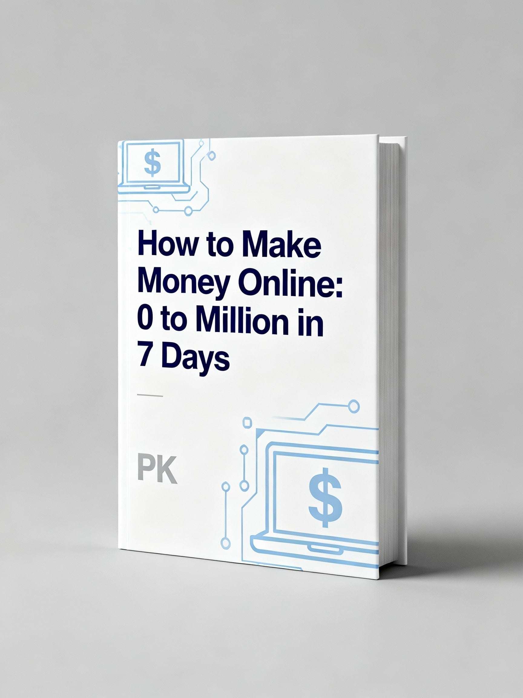 How to Make Money Online guide book 0 to million in 7 days with dollar sign and circuit design on cover