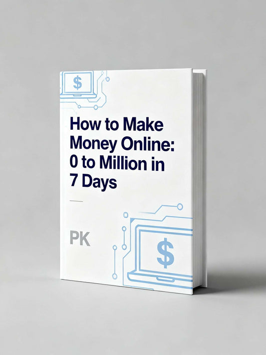 How to Make Money Online guide book 0 to million in 7 days with dollar sign and circuit design on cover